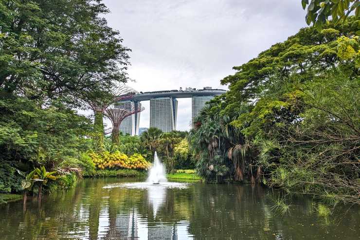 Gardens by the Bay a hotel Marina Bay Sands v pozadí